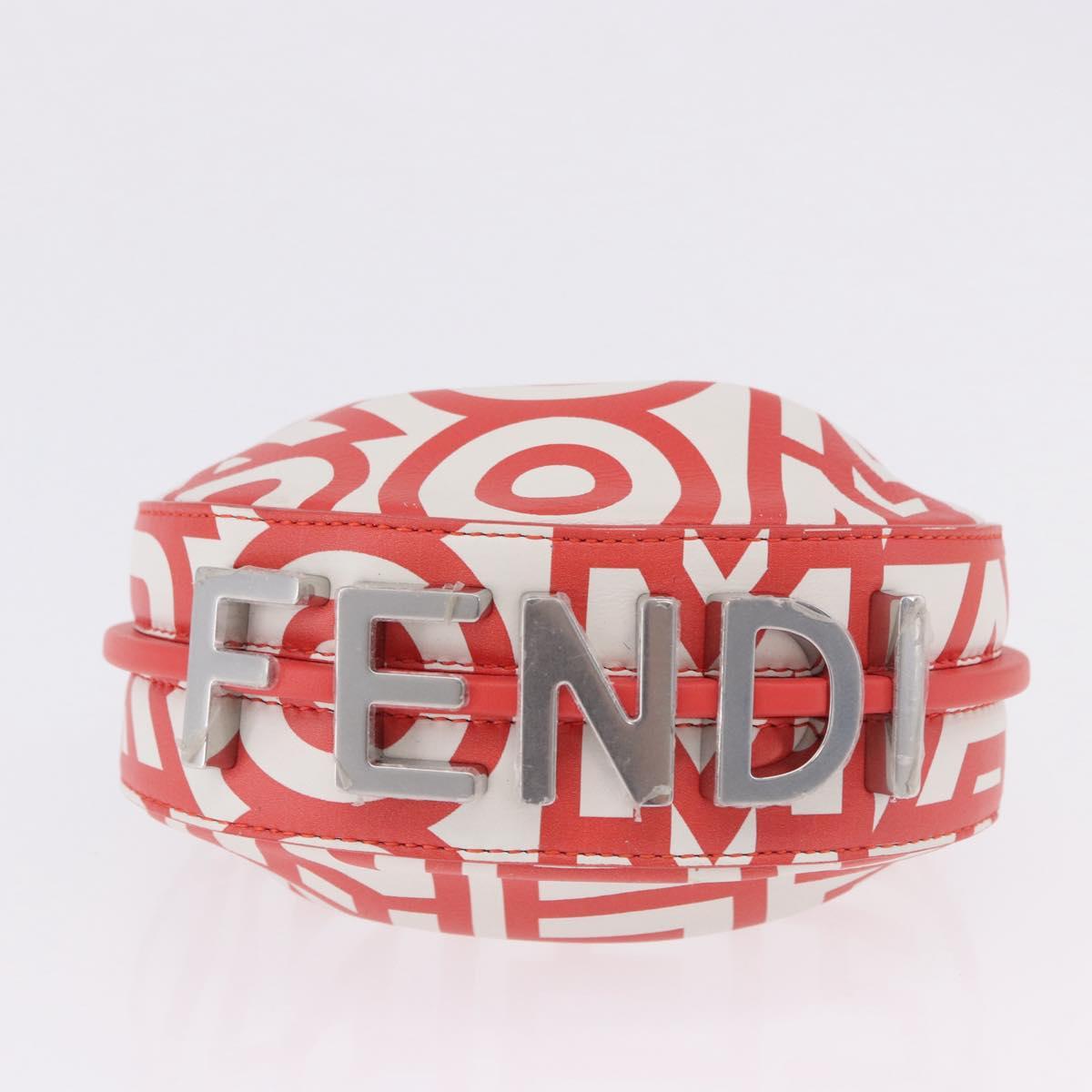 FENDI Nanofendigraphy Hand Bag Leather Red Silver Auth ka5475M