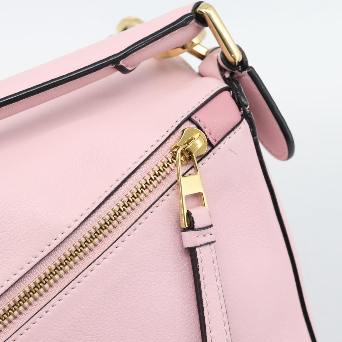 LOEWE Puzzle Small Hand Bag Leather 2way Pink Gold Tone Auth ka5476V