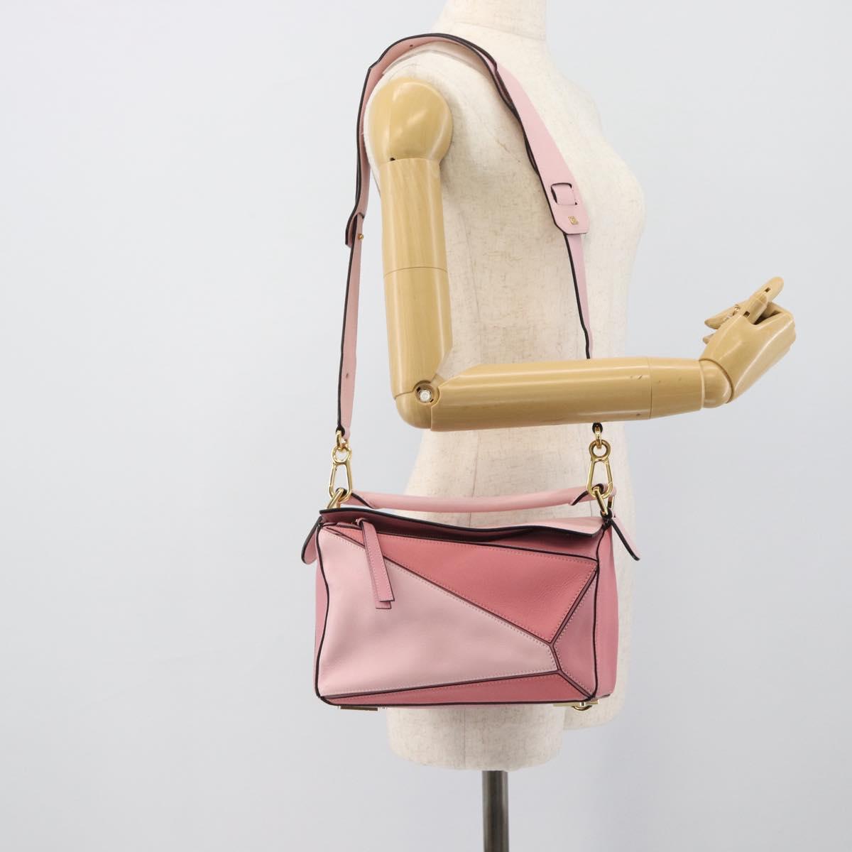 LOEWE Puzzle Small Hand Bag Leather 2way Pink Gold Tone Auth ka5476V