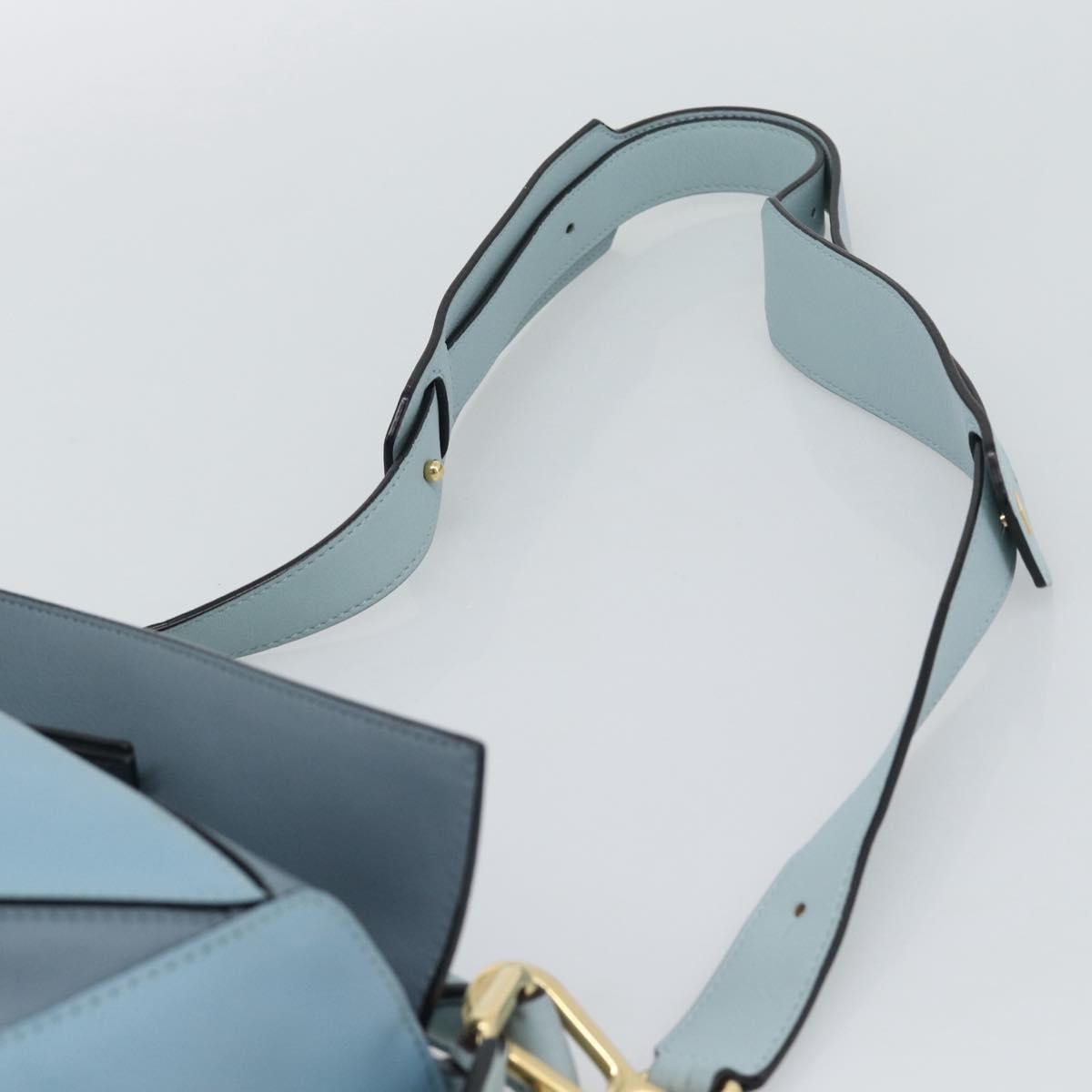 LOEWE Puzzle Small Hand Bag Leather 2way Light Blue Gold Tone Auth ka5477V