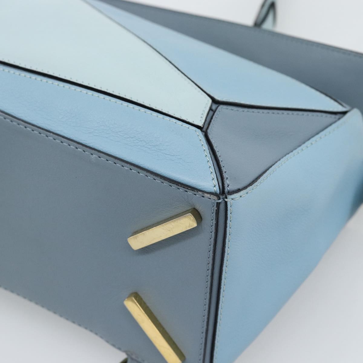 LOEWE Puzzle Small Hand Bag Leather 2way Light Blue Gold Tone Auth ka5477V