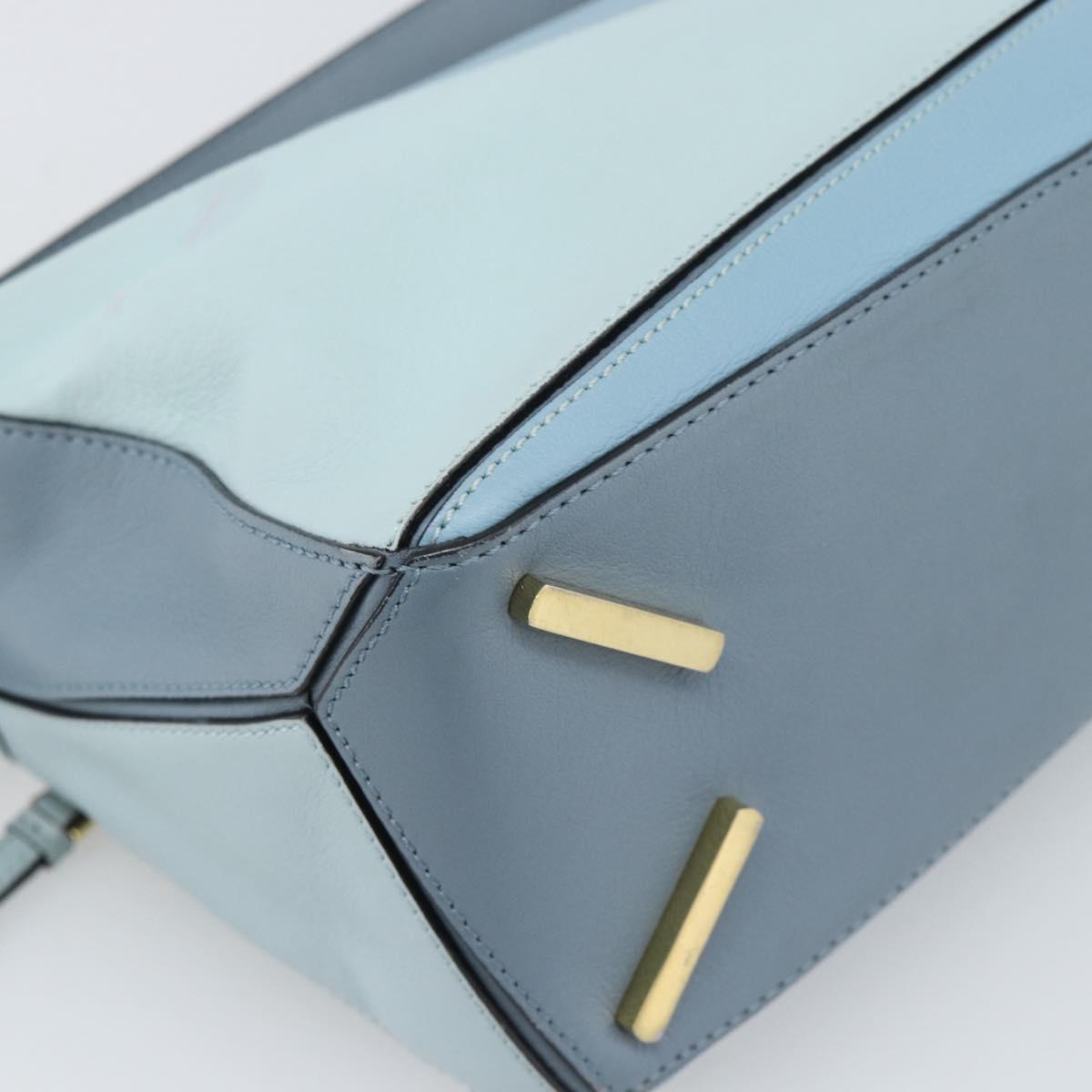 LOEWE Puzzle Small Hand Bag Leather 2way Light Blue Gold Tone Auth ka5477V