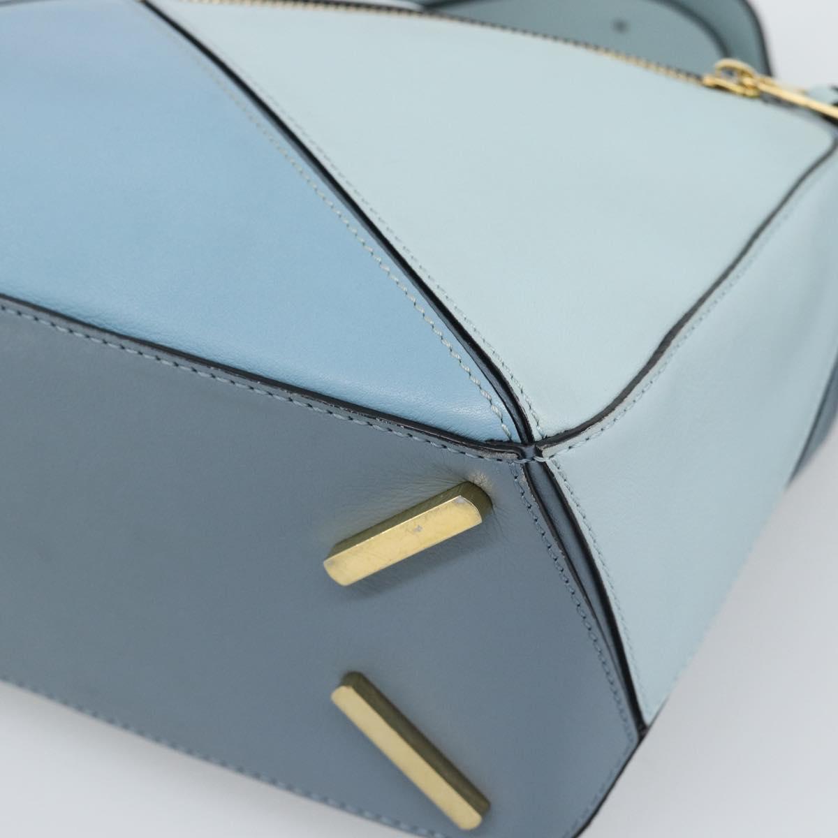 LOEWE Puzzle Small Hand Bag Leather 2way Light Blue Gold Tone Auth ka5477V