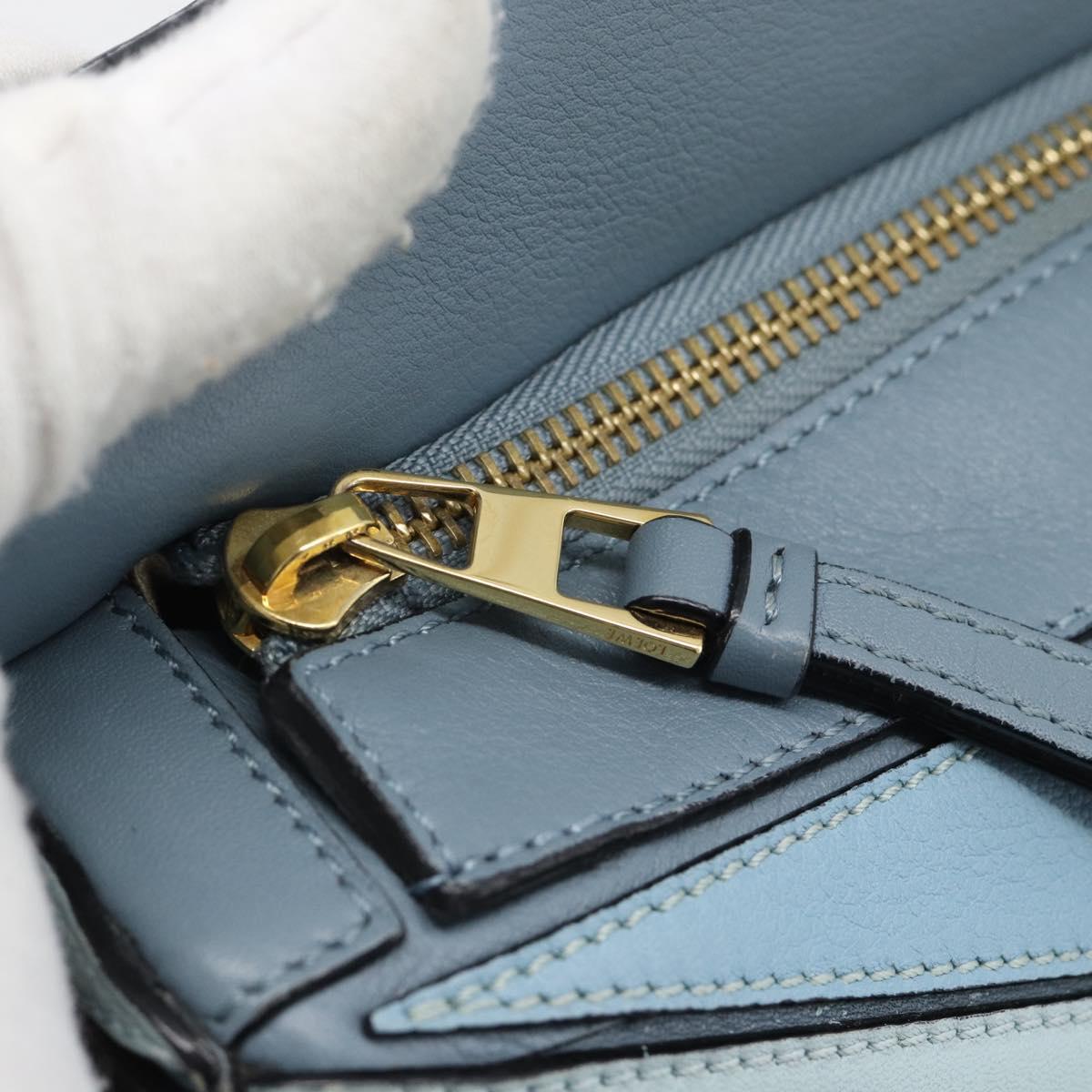 LOEWE Puzzle Small Hand Bag Leather 2way Light Blue Gold Tone Auth ka5477V