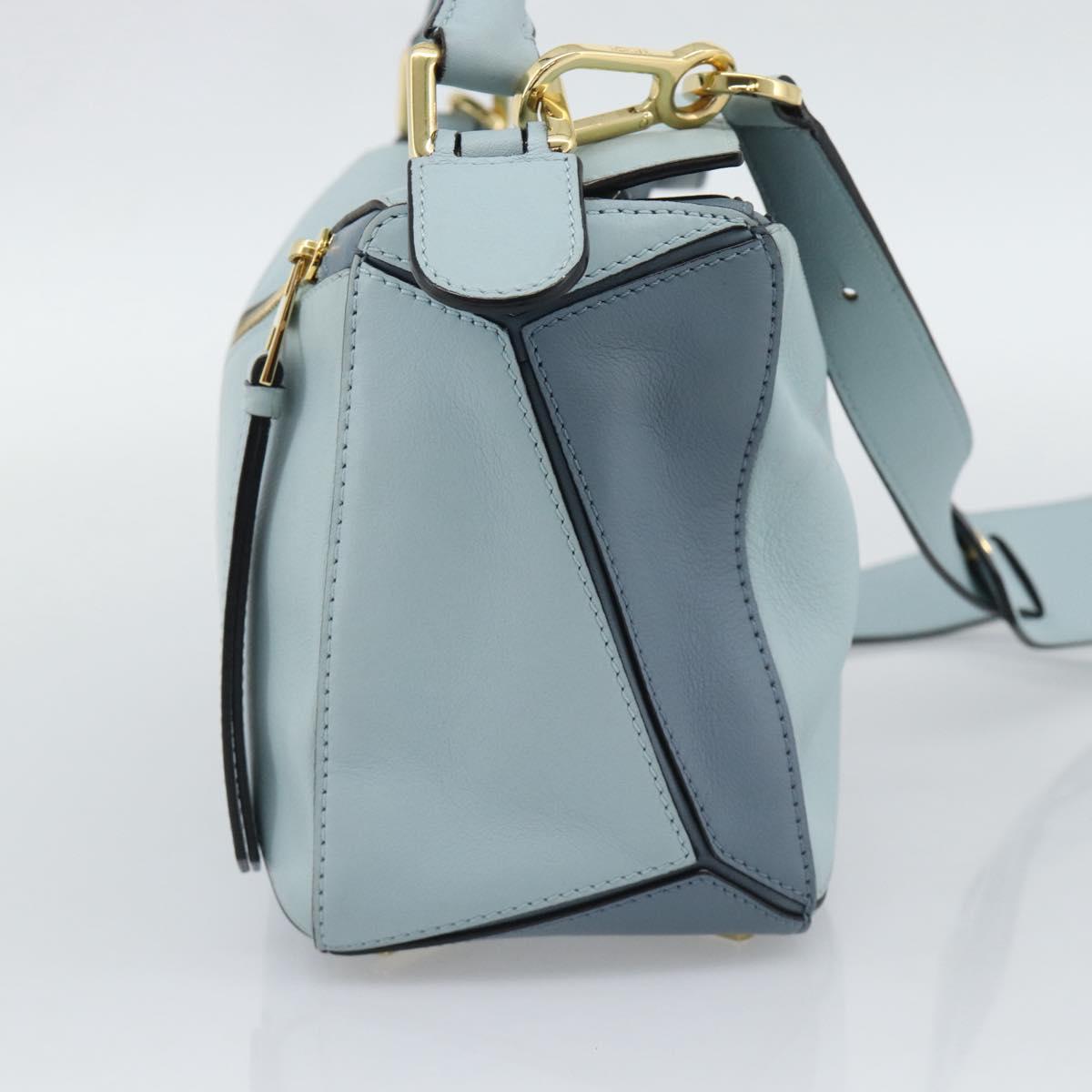 LOEWE Puzzle Small Hand Bag Leather 2way Light Blue Gold Tone Auth ka5477V