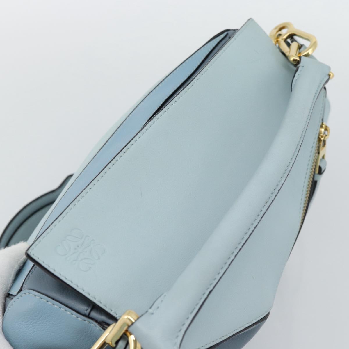 LOEWE Puzzle Small Hand Bag Leather 2way Light Blue Gold Tone Auth ka5477V