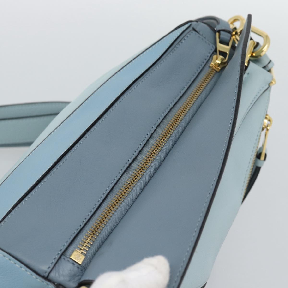 LOEWE Puzzle Small Hand Bag Leather 2way Light Blue Gold Tone Auth ka5477V