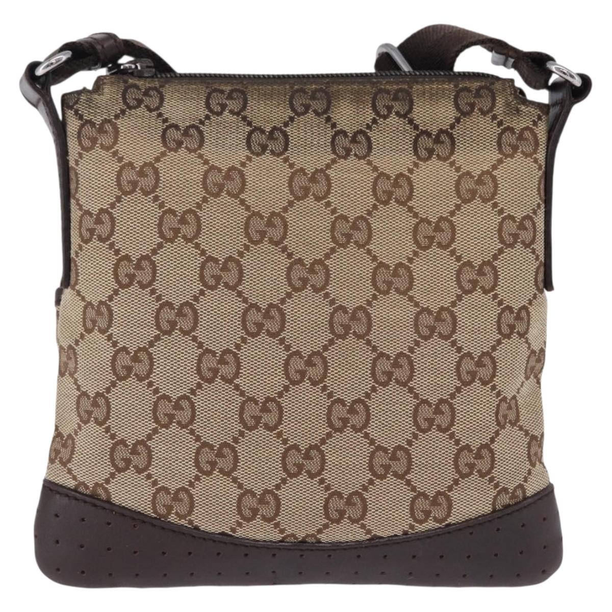 GUCCI GG Canvas Shoulder Bag Beige Silver 147671 Auth ka5478