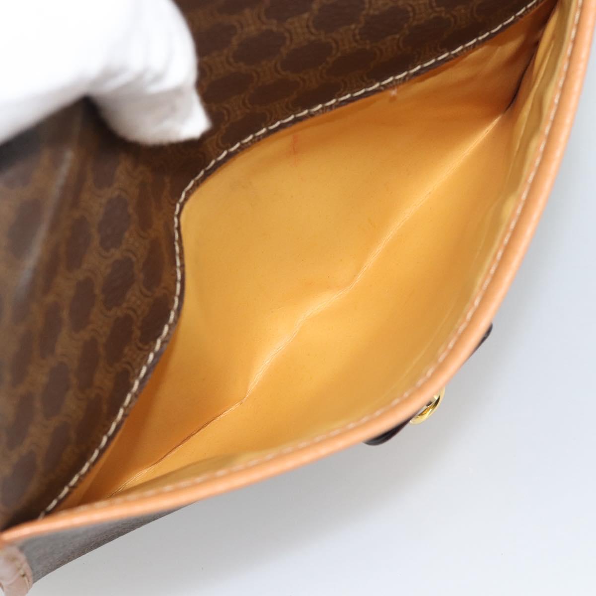 CELINE Macadam Shoulder Bag PVC Leather Brown Gold Tone Auth ka5479A