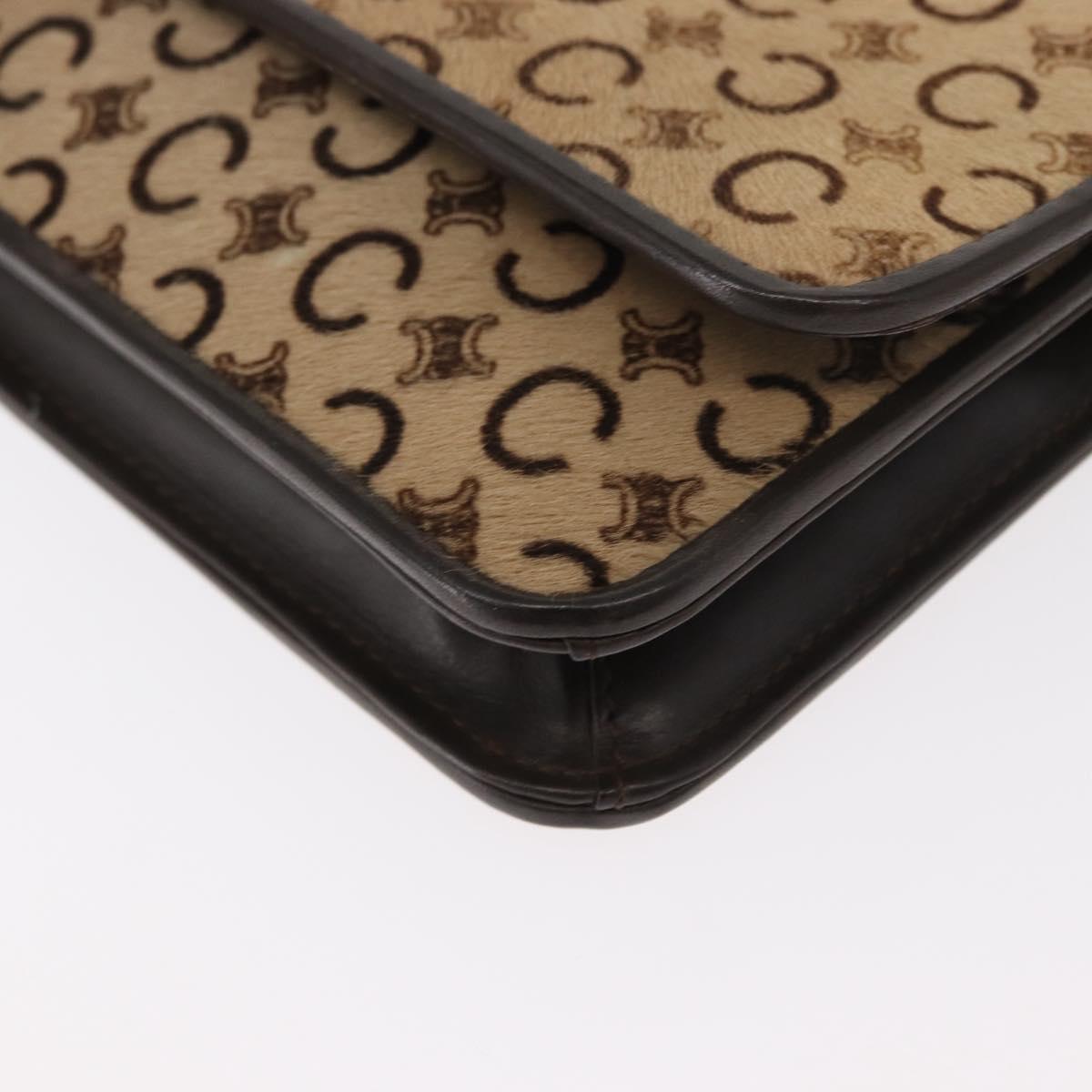 CELINE C Macadam Canvas Shoulder Bag Canvas Beige Gold Auth ka548