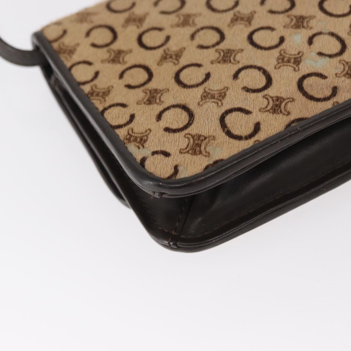 CELINE C Macadam Canvas Shoulder Bag Canvas Beige Gold Auth ka548