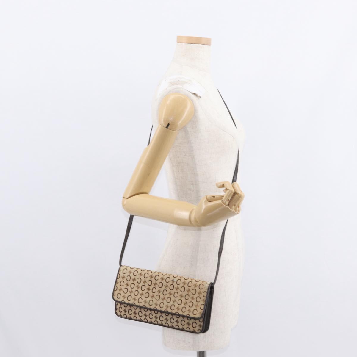 CELINE C Macadam Canvas Shoulder Bag Canvas Beige Gold Auth ka548