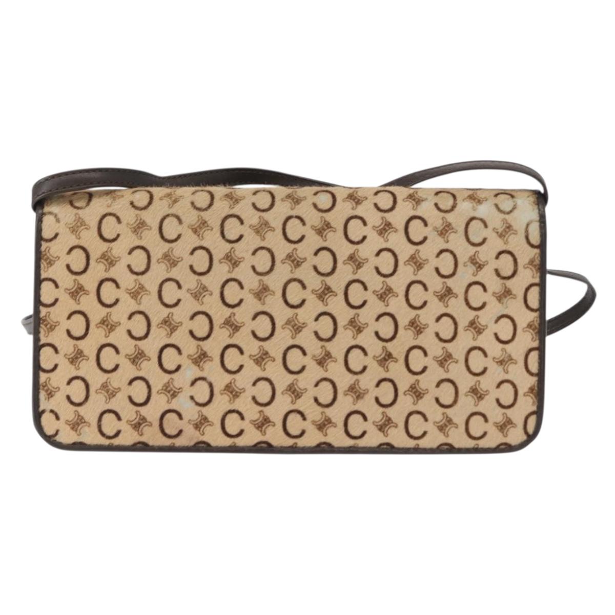 CELINE C Macadam Canvas Shoulder Bag Canvas Beige Gold Auth ka548