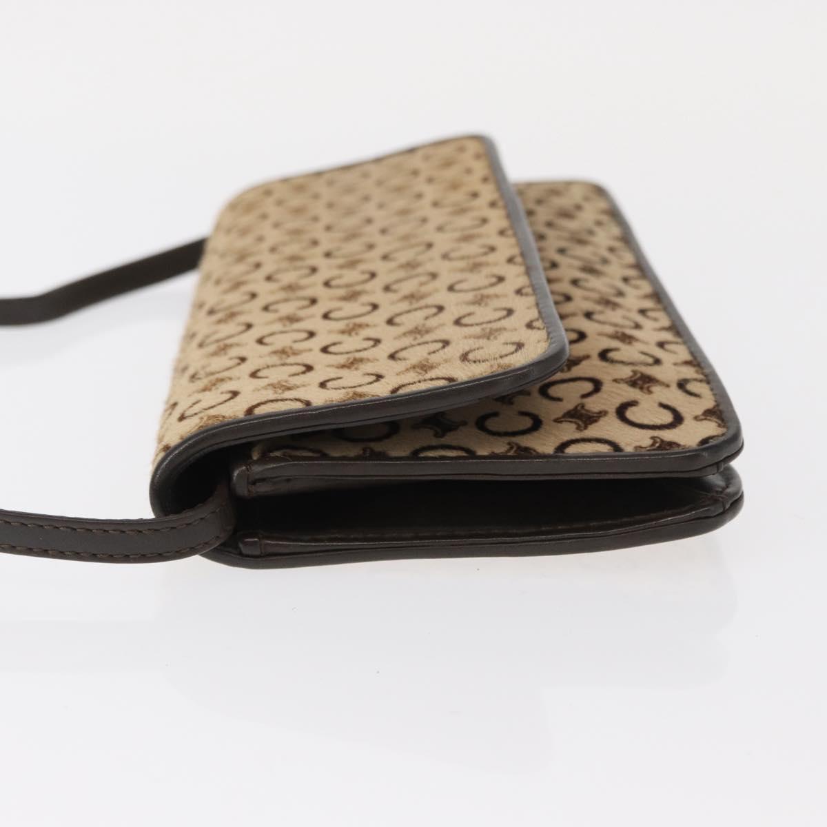 CELINE C Macadam Canvas Shoulder Bag Canvas Beige Gold Auth ka548