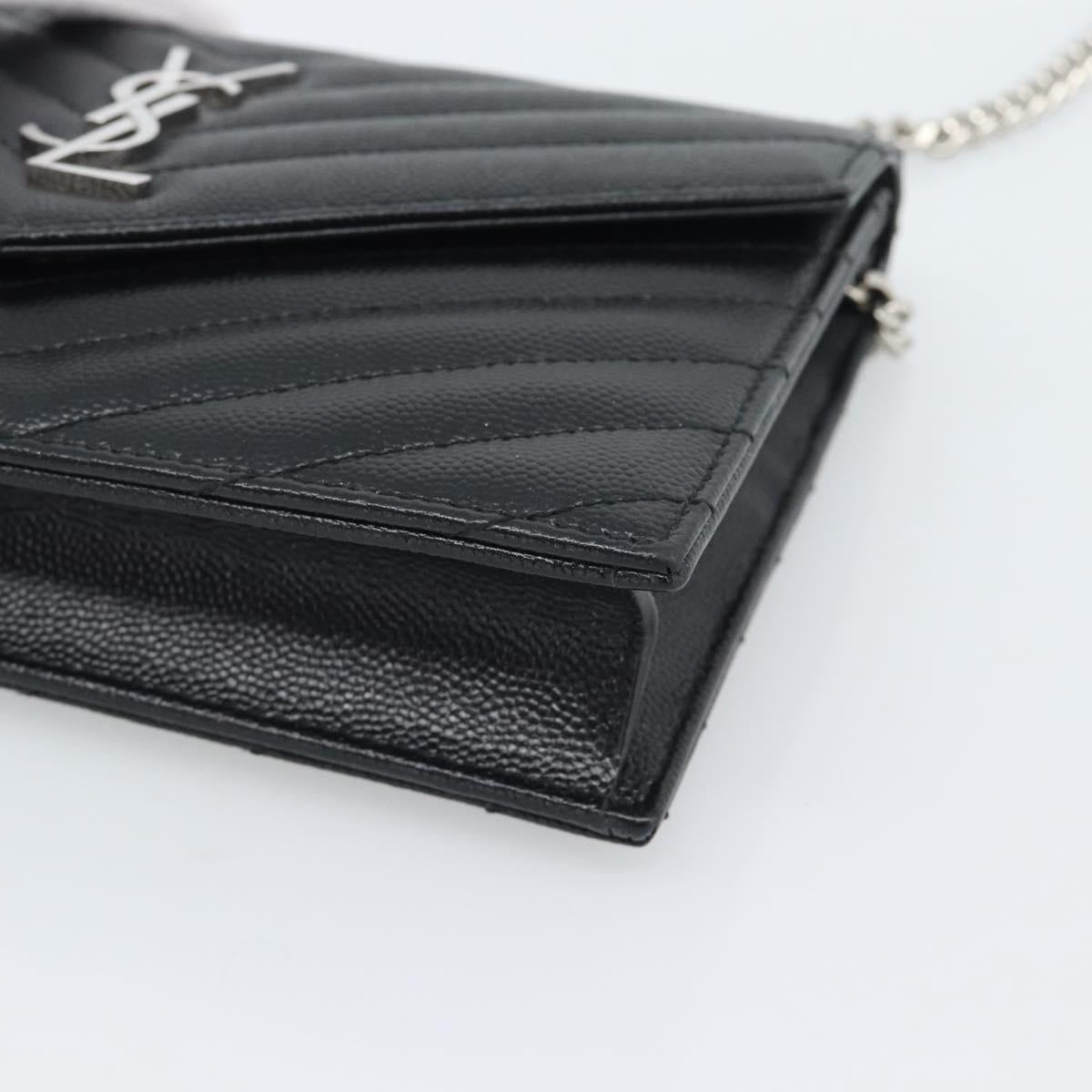 SAINT LAURENT Chain Shoulder Bag Leather Black Silver 742920 Auth ka5481V