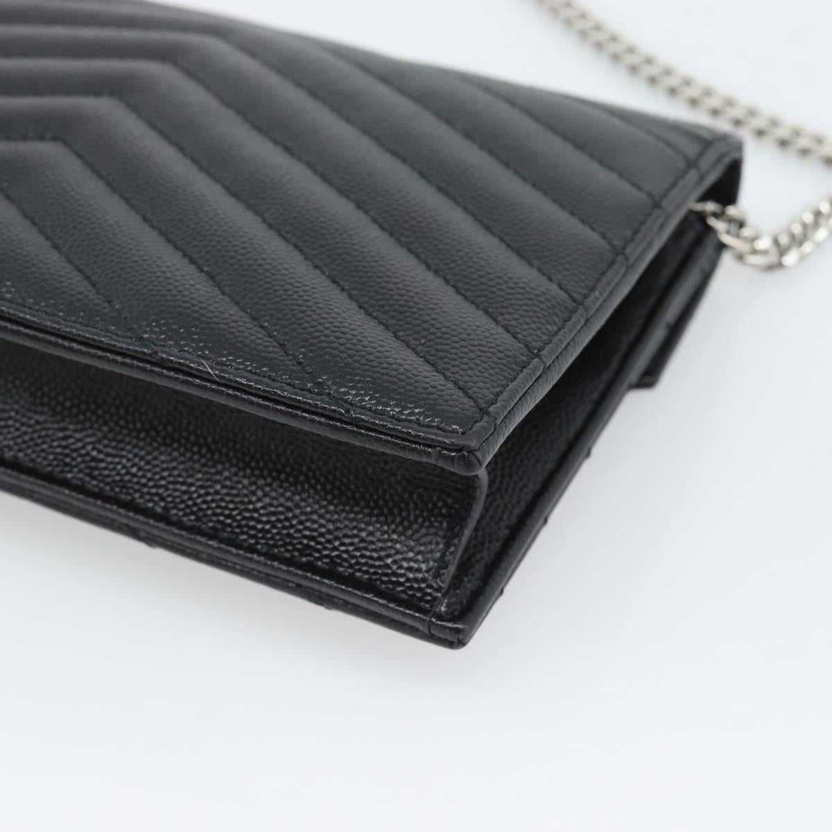 SAINT LAURENT Chain Shoulder Bag Leather Black Silver 742920 Auth ka5481V
