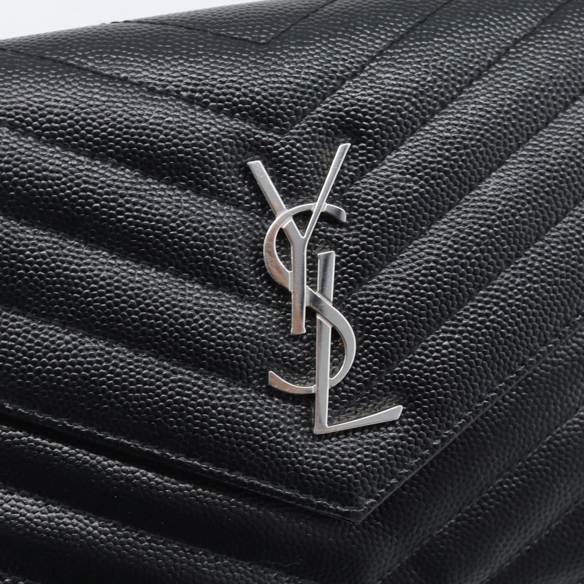 SAINT LAURENT Chain Shoulder Bag Leather Black Silver 742920 Auth ka5481V