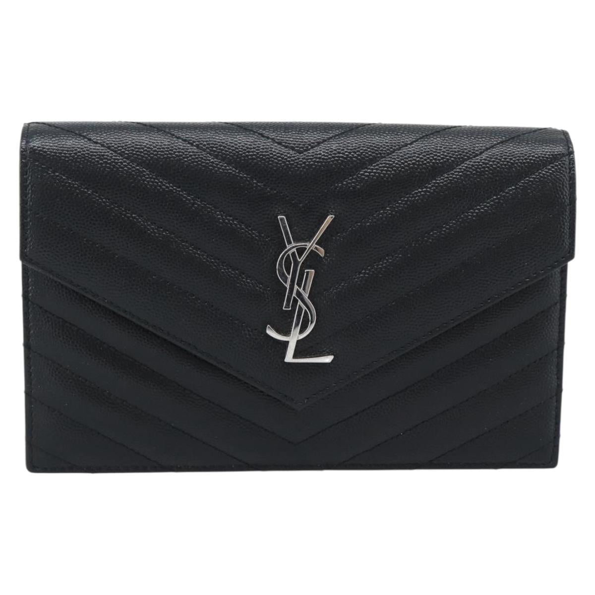 SAINT LAURENT Chain Shoulder Bag Leather Black Silver 742920 Auth ka5481V
