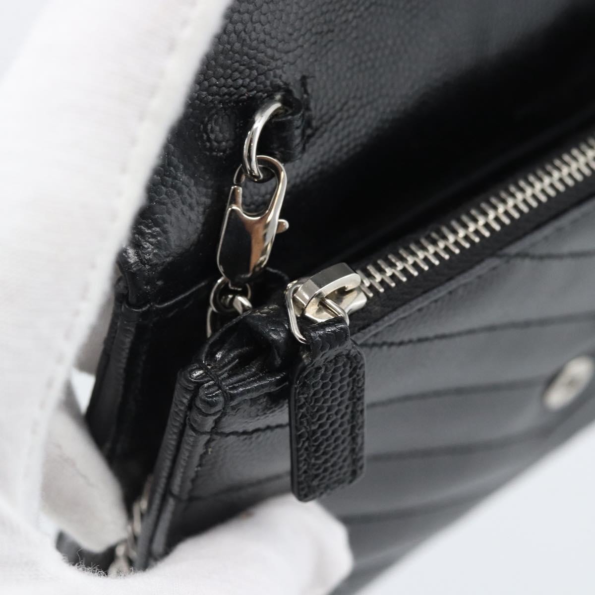 SAINT LAURENT Chain Shoulder Bag Leather Black Silver 742920 Auth ka5481V