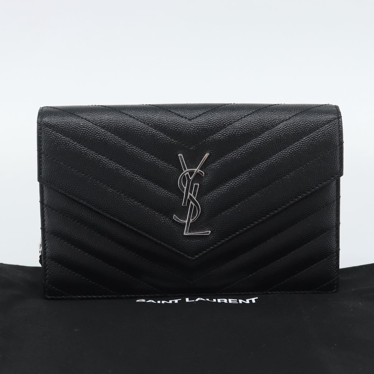 SAINT LAURENT Chain Shoulder Bag Leather Black Silver 742920 Auth ka5481V