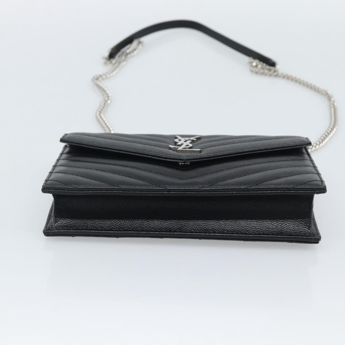 SAINT LAURENT Chain Shoulder Bag Leather Black Silver 742920 Auth ka5481V