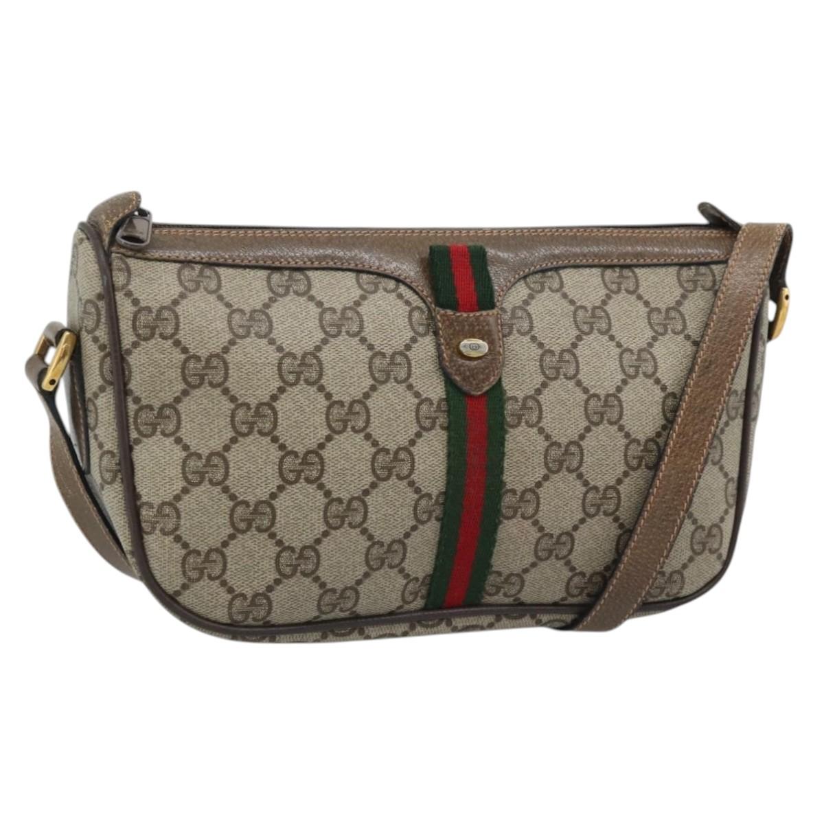 GUCCI GG Supreme Web Sherry Line Shoulder Bag PVC Beige 89 02 054 Auth ka5486