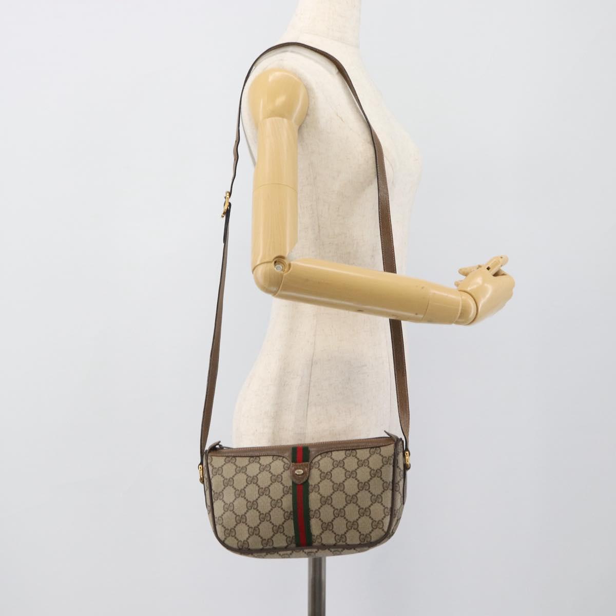 GUCCI GG Supreme Web Sherry Line Shoulder Bag PVC Beige 89 02 054 Auth ka5486