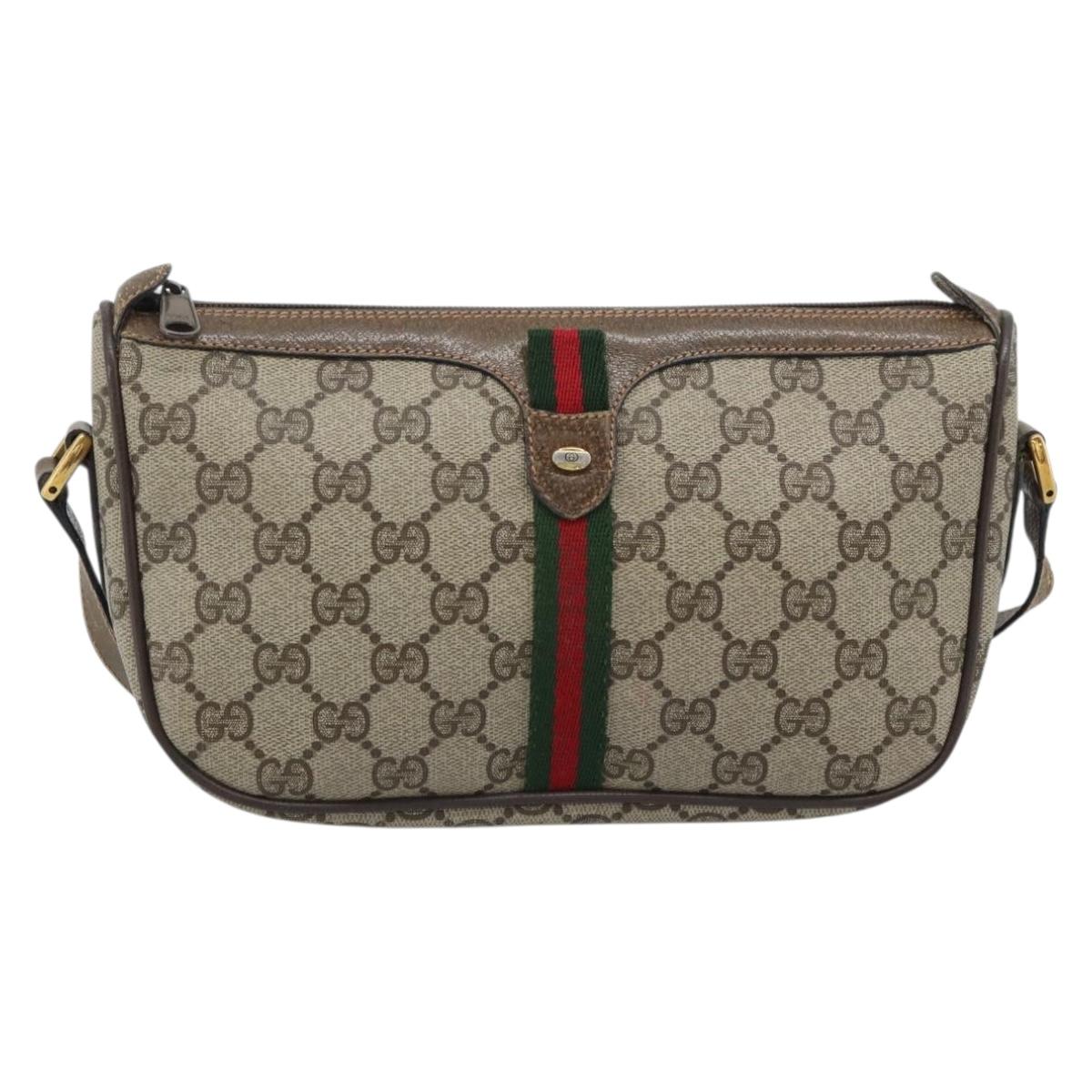 GUCCI GG Supreme Web Sherry Line Shoulder Bag PVC Beige 89 02 054 Auth ka5486