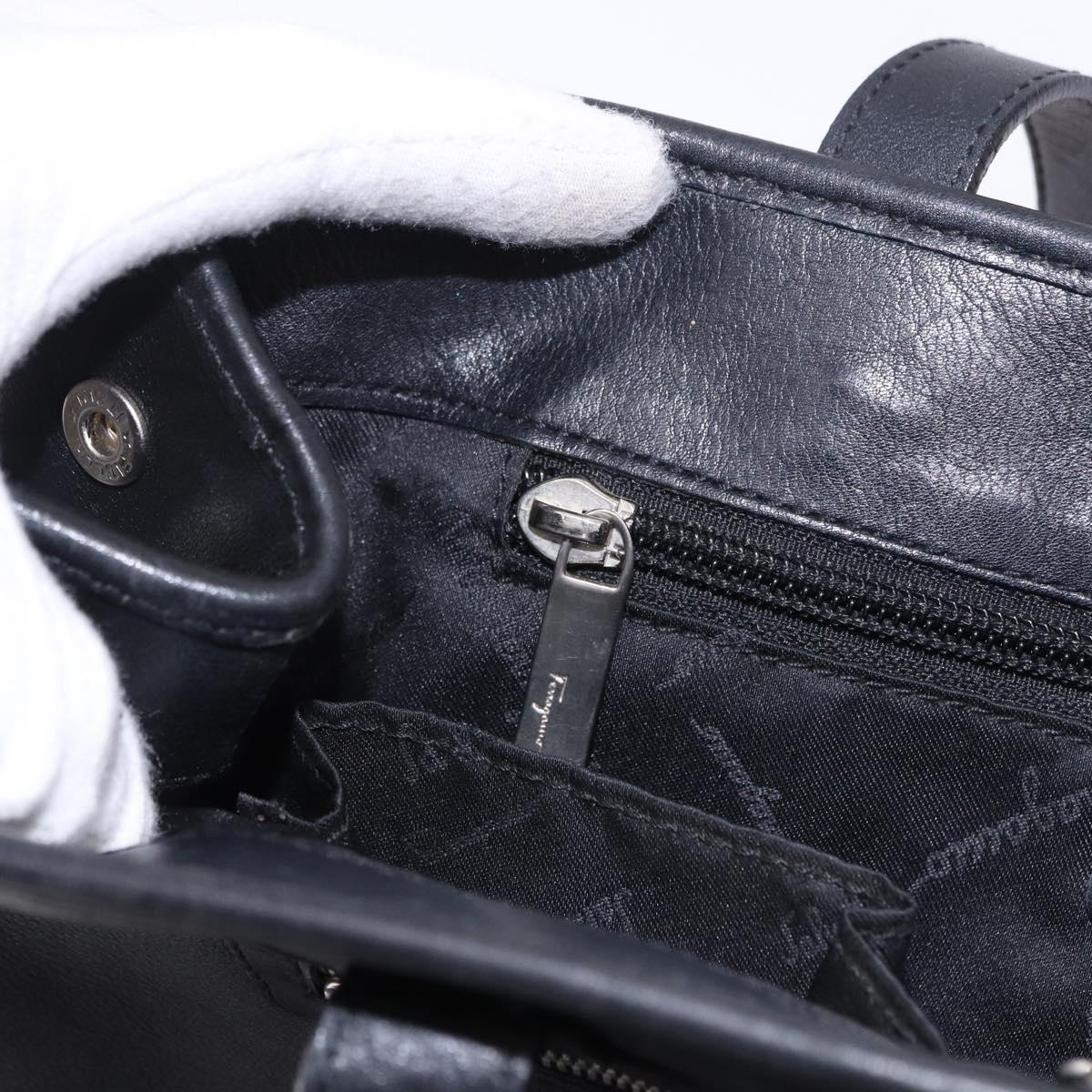 Salvatore Ferragamo Hand Bag Leather Black Silver Auth ka5488