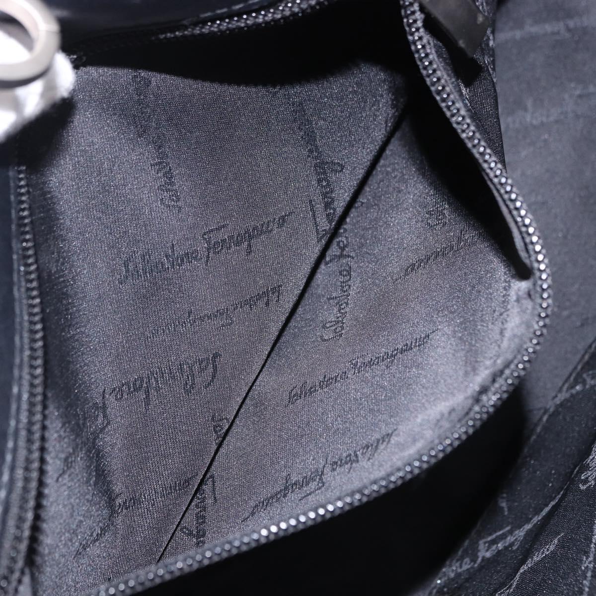 Salvatore Ferragamo Hand Bag Leather Black Silver Auth ka5488