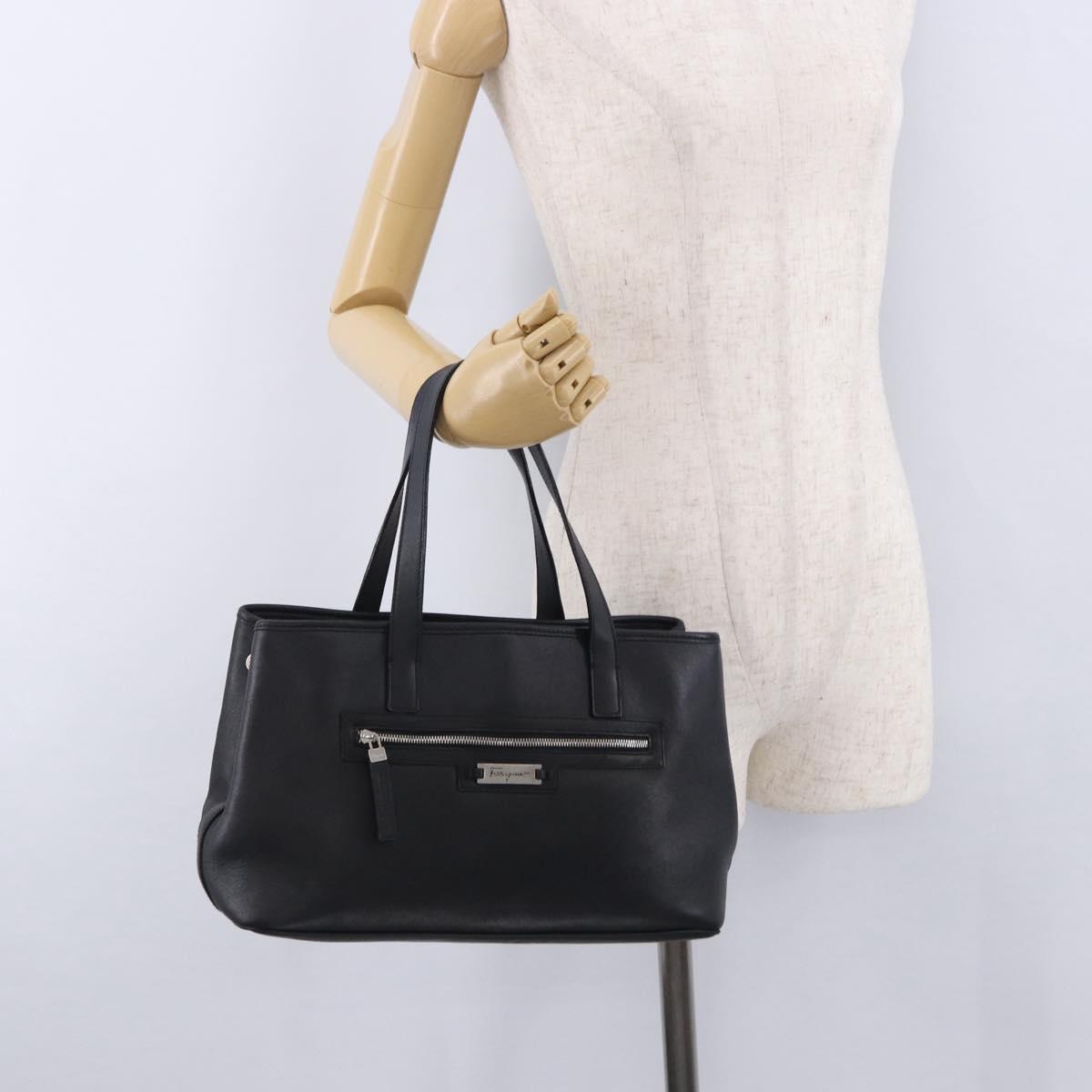 Salvatore Ferragamo Hand Bag Leather Black Silver Auth ka5488