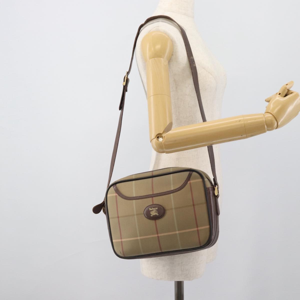 Burberrys Nova Check Shoulder Bag Canvas Beige Gold Tone Auth ka5489