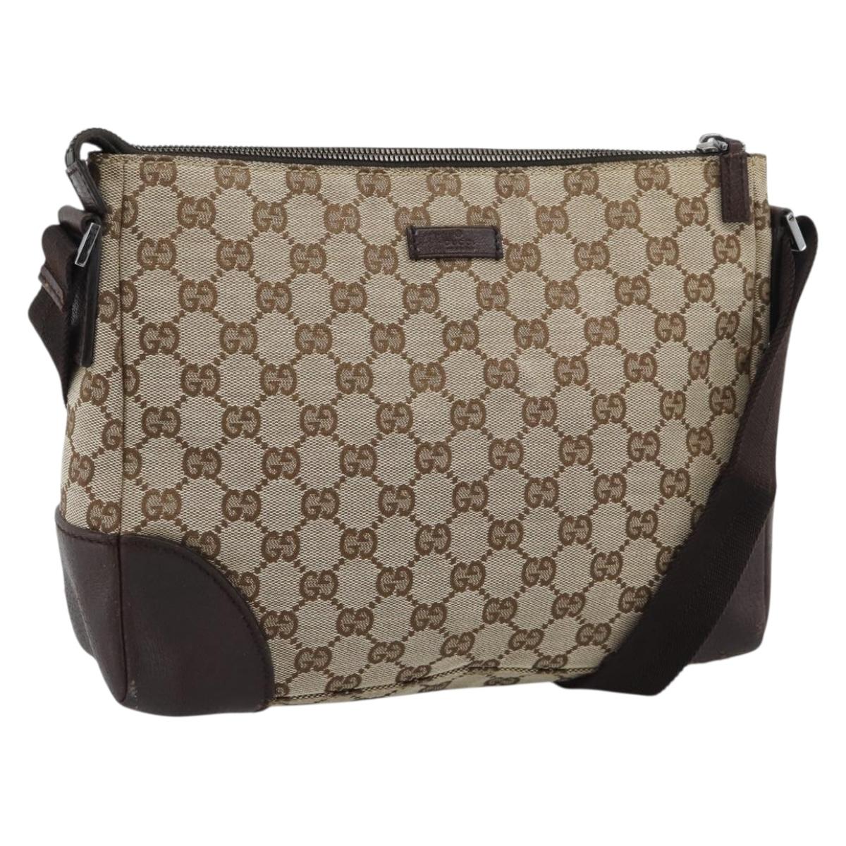 GUCCI GG Canvas Shoulder Bag Beige Silver 11427 Auth ka5492