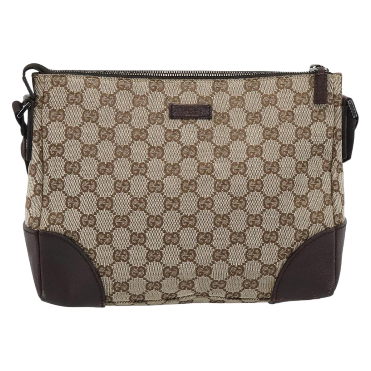 GUCCI GG Canvas Shoulder Bag Beige Silver 11427 Auth ka5492