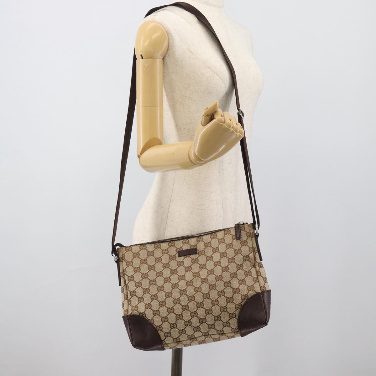 GUCCI GG Canvas Shoulder Bag Beige Silver 11427 Auth ka5492
