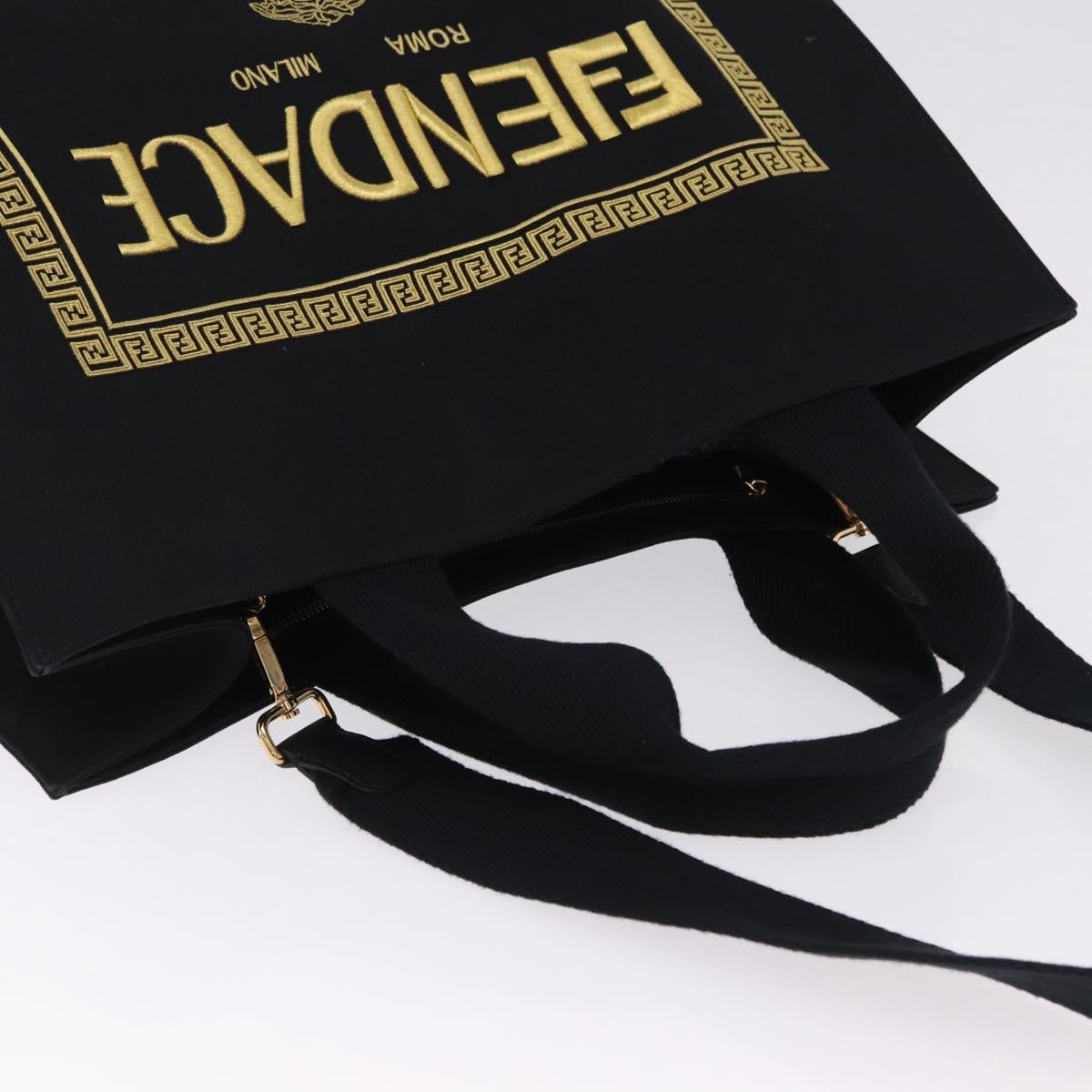 FENDI FENDACE Tote Bag Canvas 2way Black Gold 7VA558 Auth ka5494M