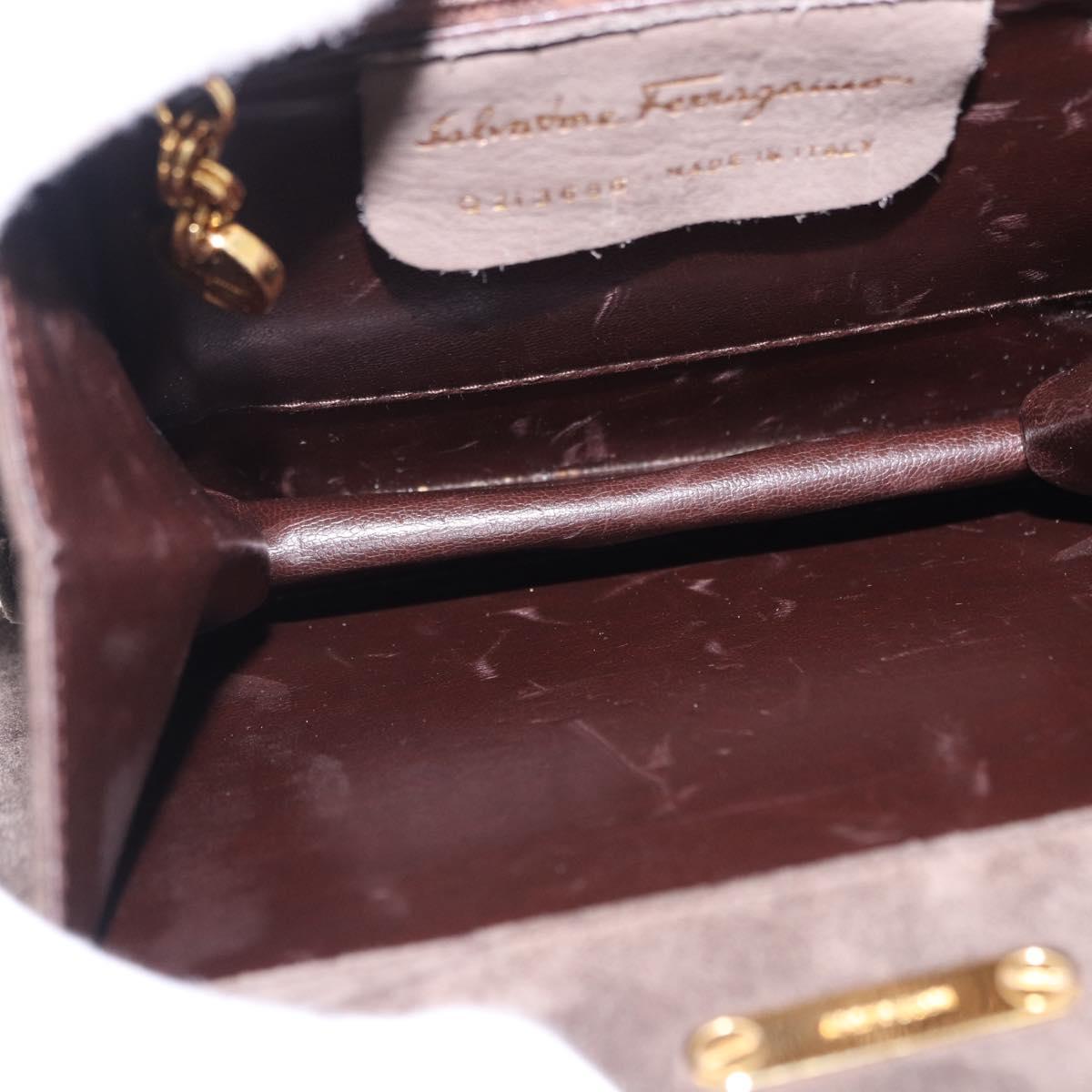 Salvatore Ferragamo Gancini Hand Bag Suede Brown Gold Tone Auth ka5495