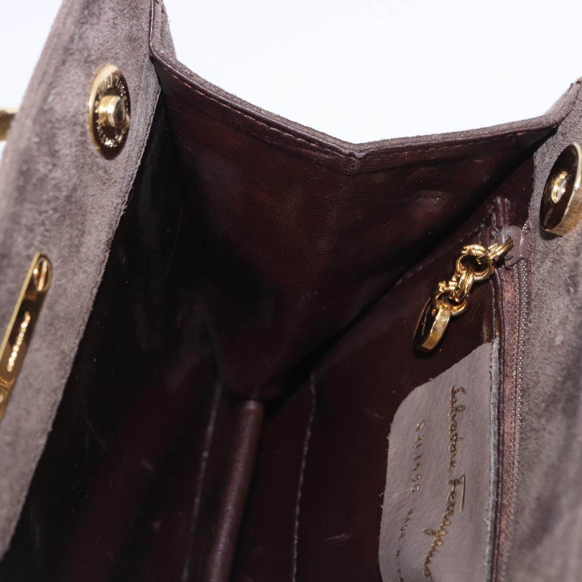Salvatore Ferragamo Gancini Hand Bag Suede Brown Gold Tone Auth ka5495