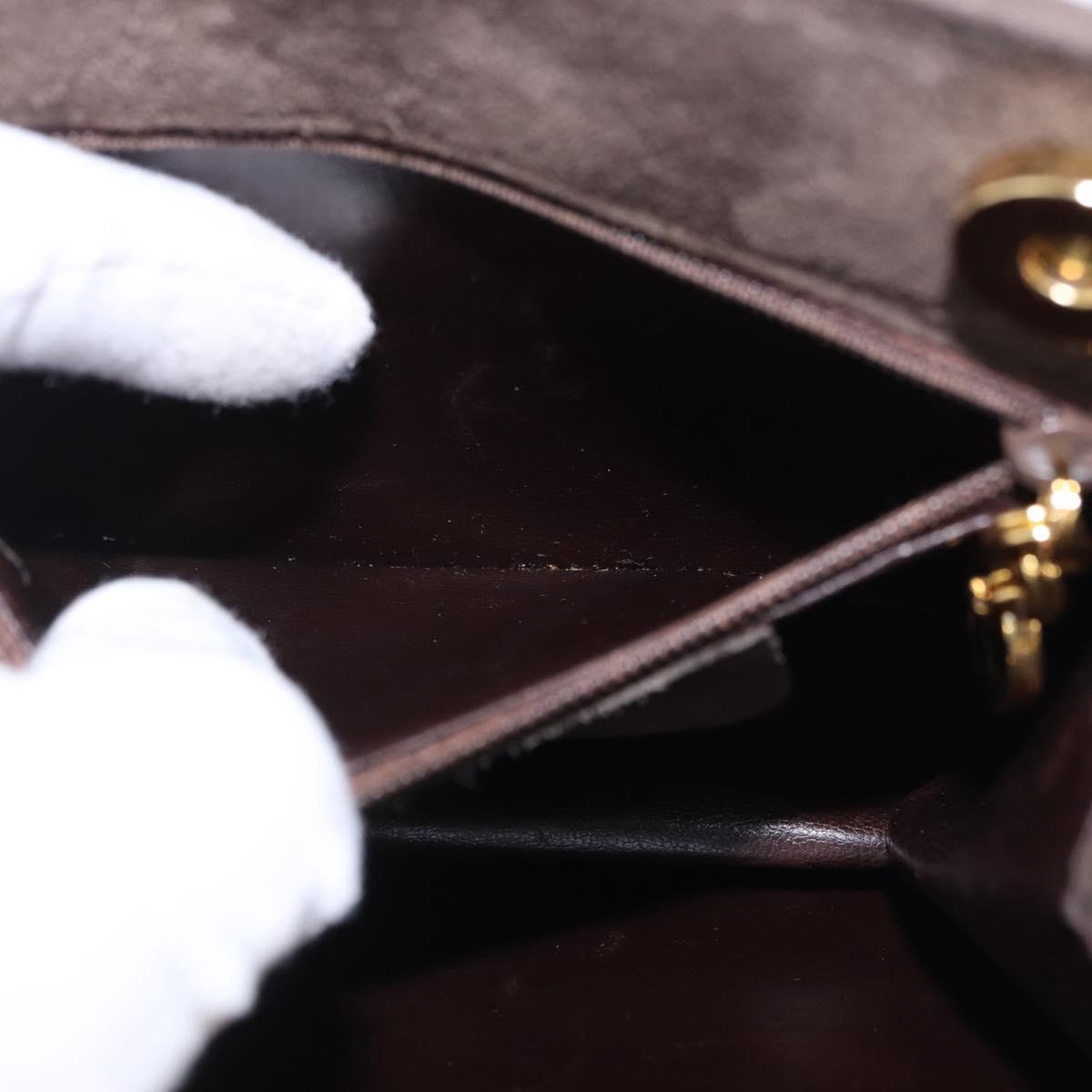 Salvatore Ferragamo Gancini Hand Bag Suede Brown Gold Tone Auth ka5495
