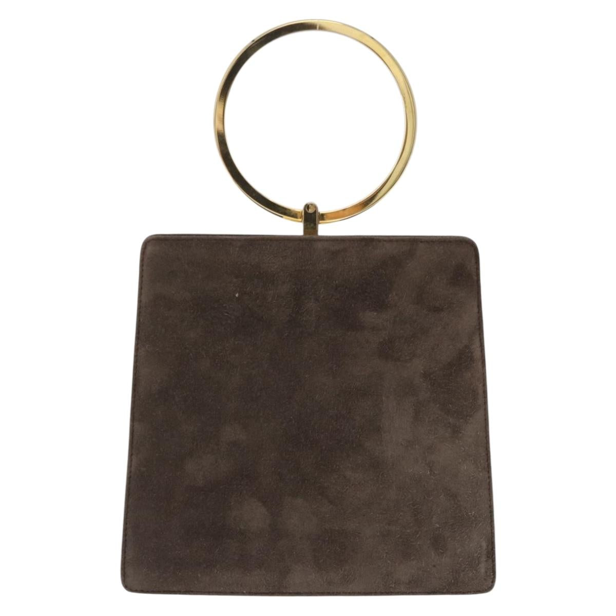 Salvatore Ferragamo Gancini Hand Bag Suede Brown Gold Tone Auth ka5495