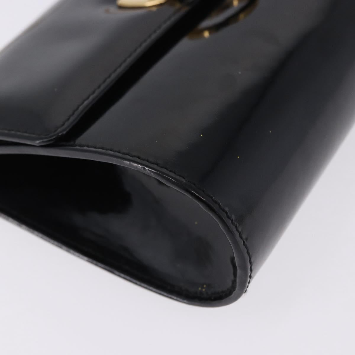 Salvatore Ferragamo Gancini Chain Shoulder Bag Patent Black Gold Auth ka5498