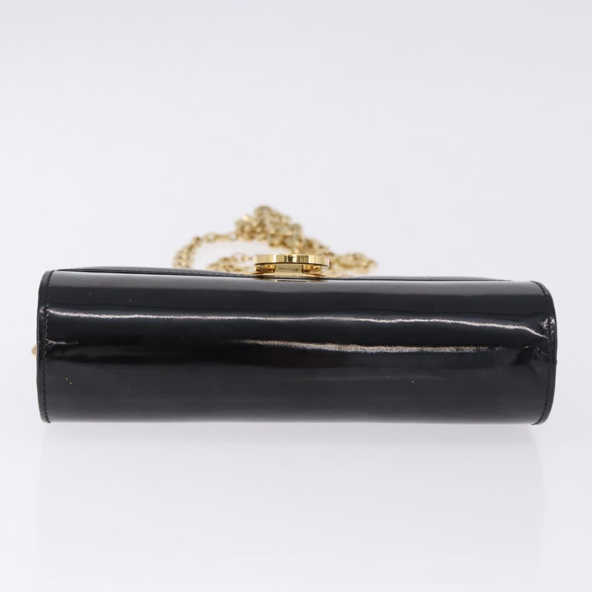Salvatore Ferragamo Gancini Chain Shoulder Bag Patent Black Gold Auth ka5498