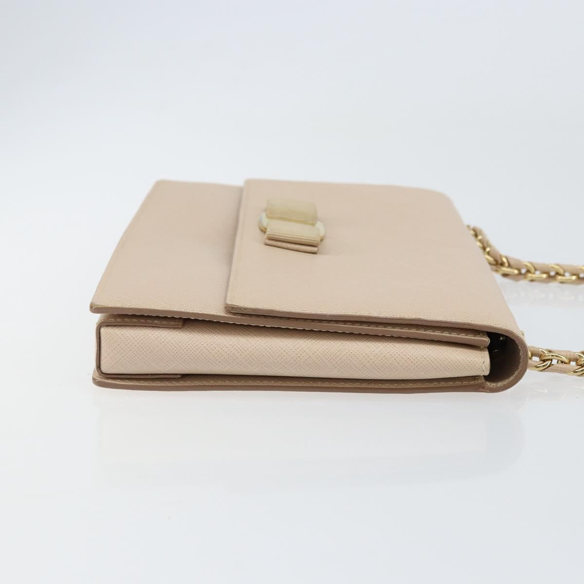 Salvatore Ferragamo Chain Shoulder Bag Leather Pink Gold Auth ka550