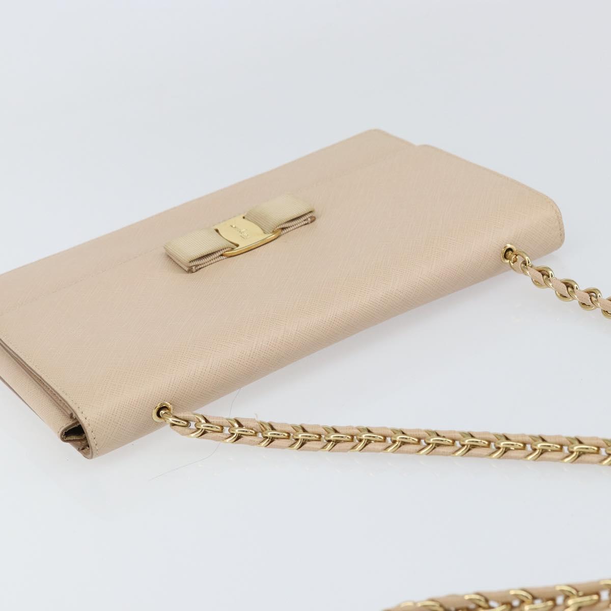 Salvatore Ferragamo Chain Shoulder Bag Leather Pink Gold Auth ka550