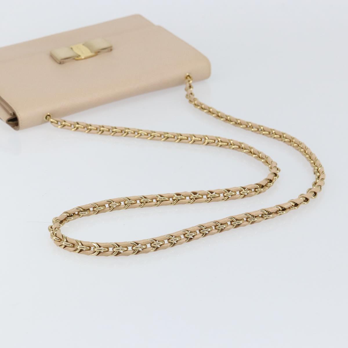 Salvatore Ferragamo Chain Shoulder Bag Leather Pink Gold Auth ka550