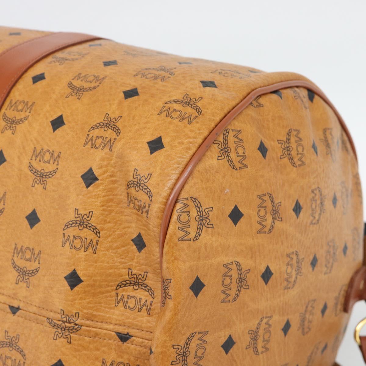 MCM Vicetos Boston Bag PVC Leather 2way Brown Gold Tone Auth ka5503A