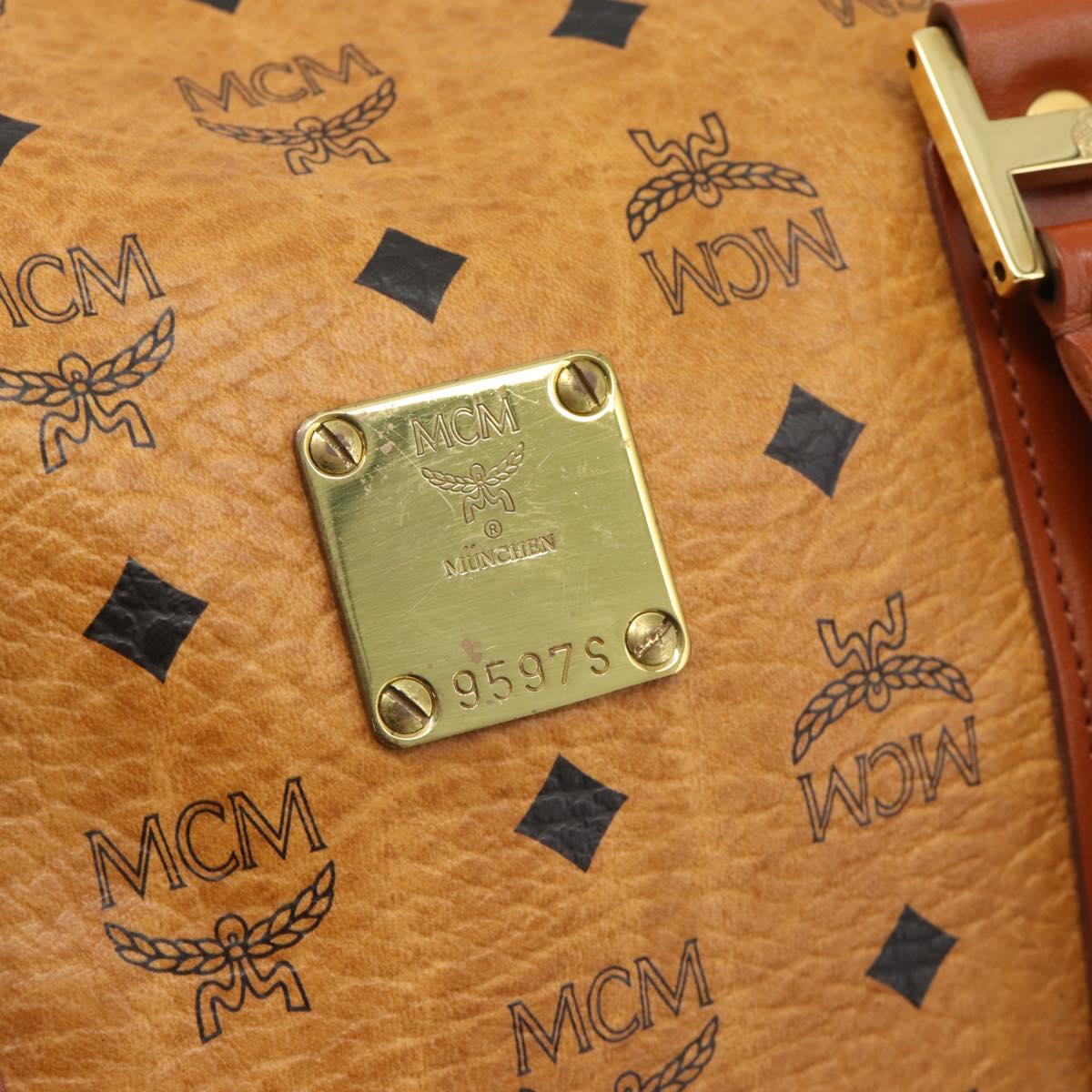 MCM Vicetos Boston Bag PVC Leather 2way Brown Gold Tone Auth ka5503A