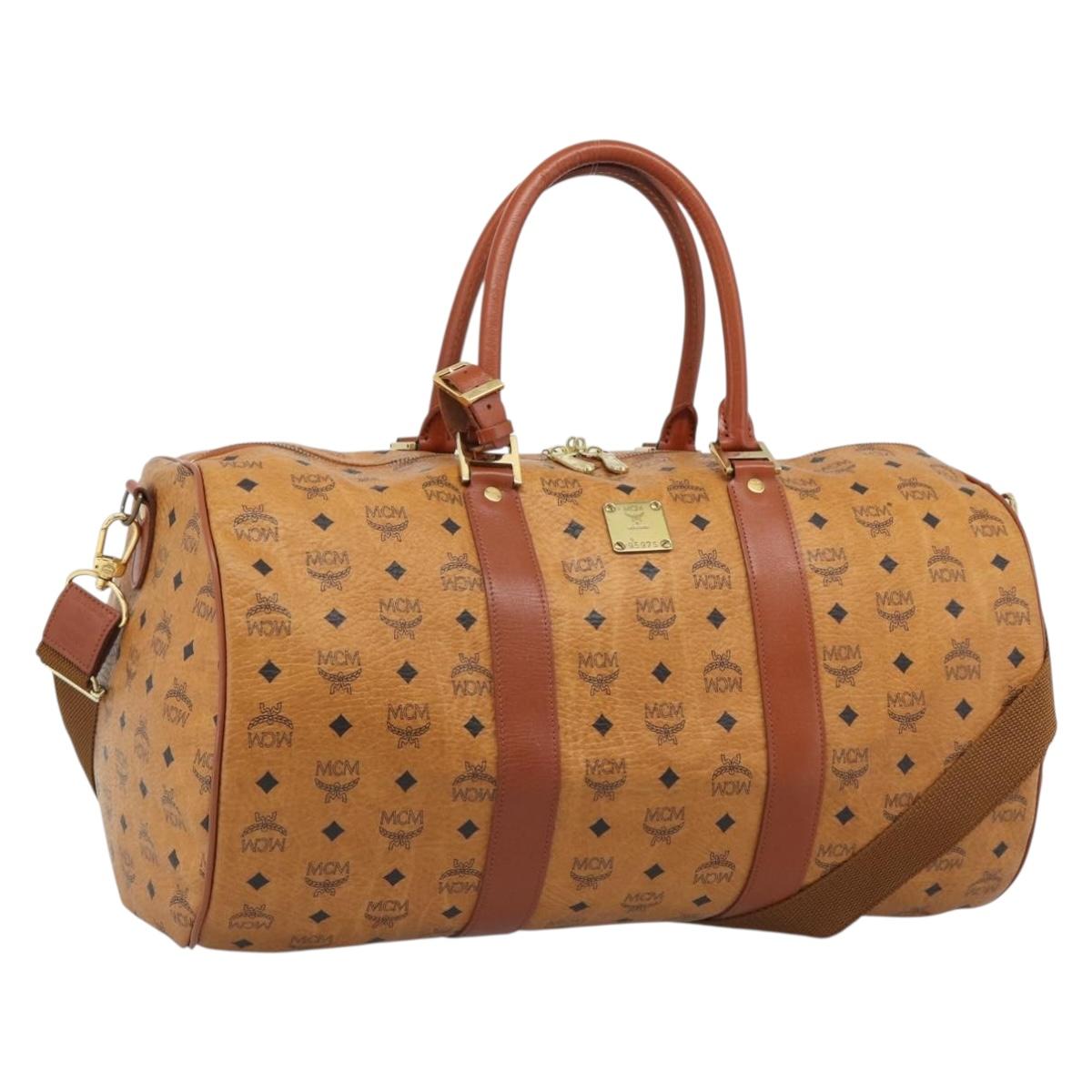 MCM Vicetos Boston Bag PVC Leather 2way Brown Gold Tone Auth ka5503A