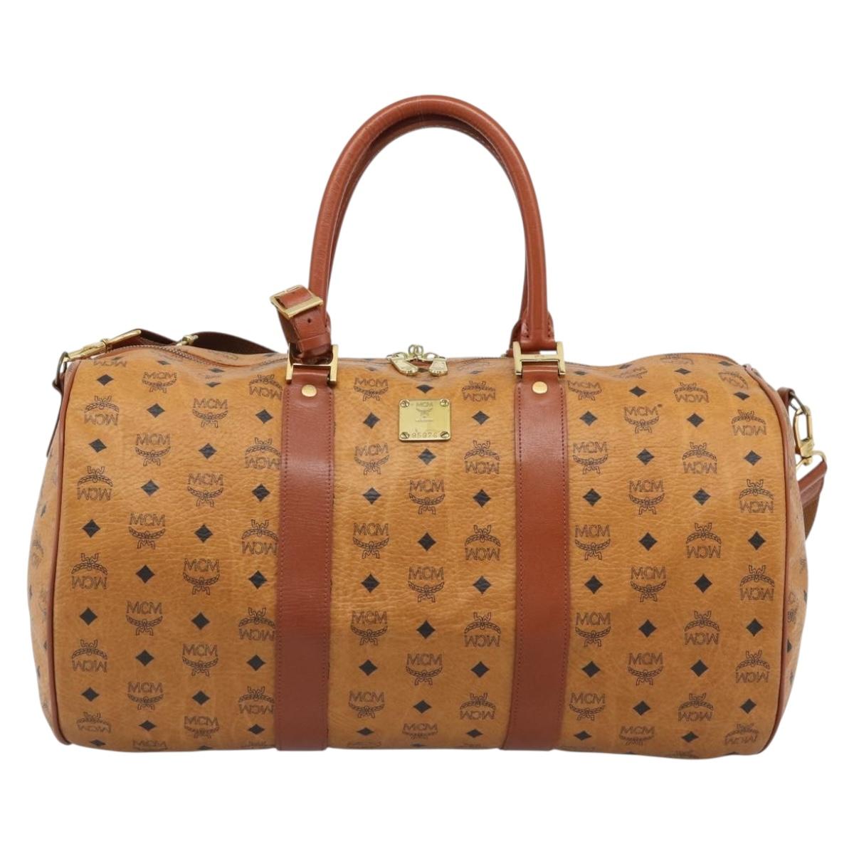 MCM Vicetos Boston Bag PVC Leather 2way Brown Gold Tone Auth ka5503A