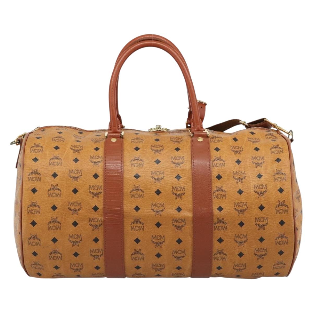 MCM Vicetos Boston Bag PVC Leather 2way Brown Gold Tone Auth ka5503A